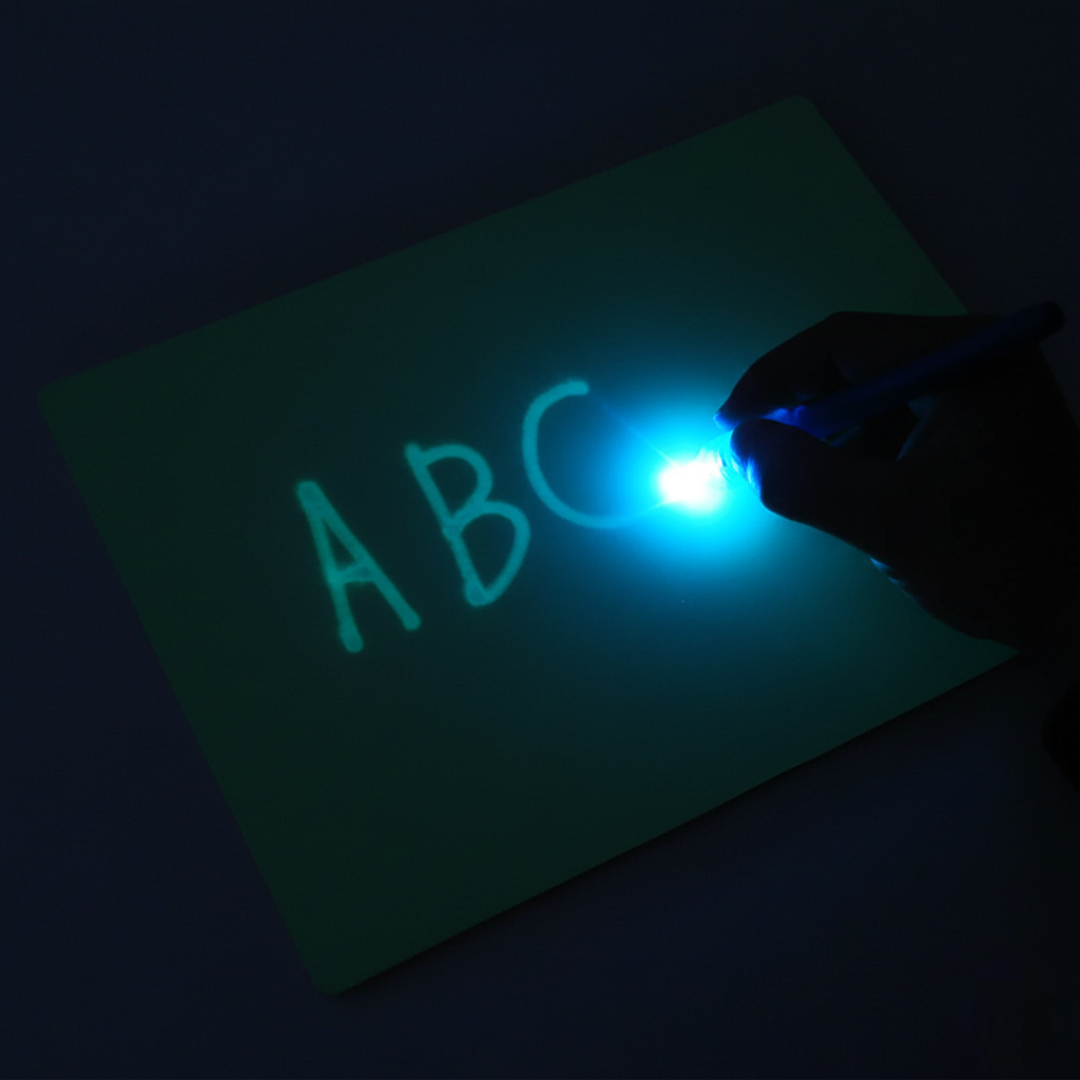Children’s Drawing Board with LED Light Drawing – Includes Alphabet and Number Stencils, Encourages Creativity and Learning Safe For Ages 3+