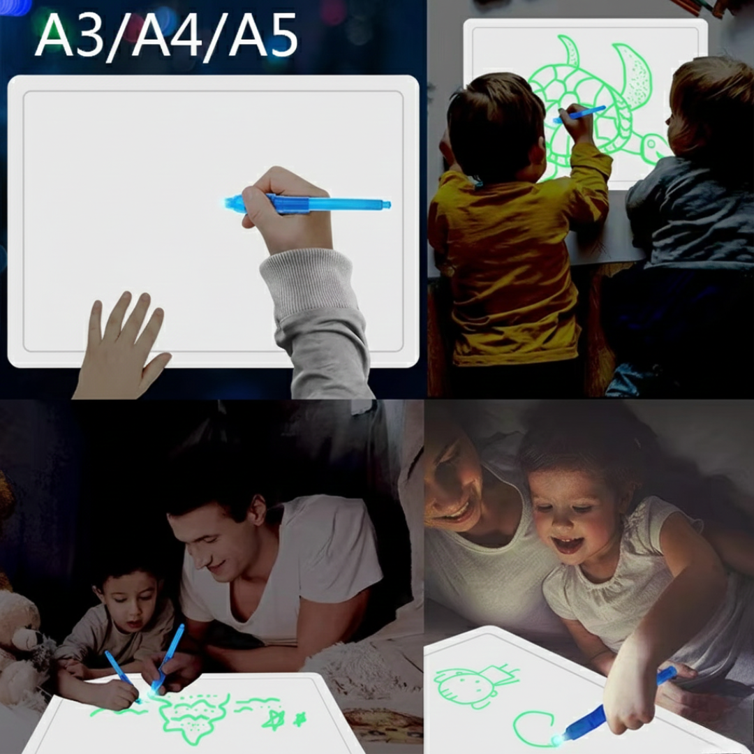 Children’s Drawing Board with LED Light Drawing – Includes Alphabet and Number Stencils, Encourages Creativity and Learning Safe For Ages 3+