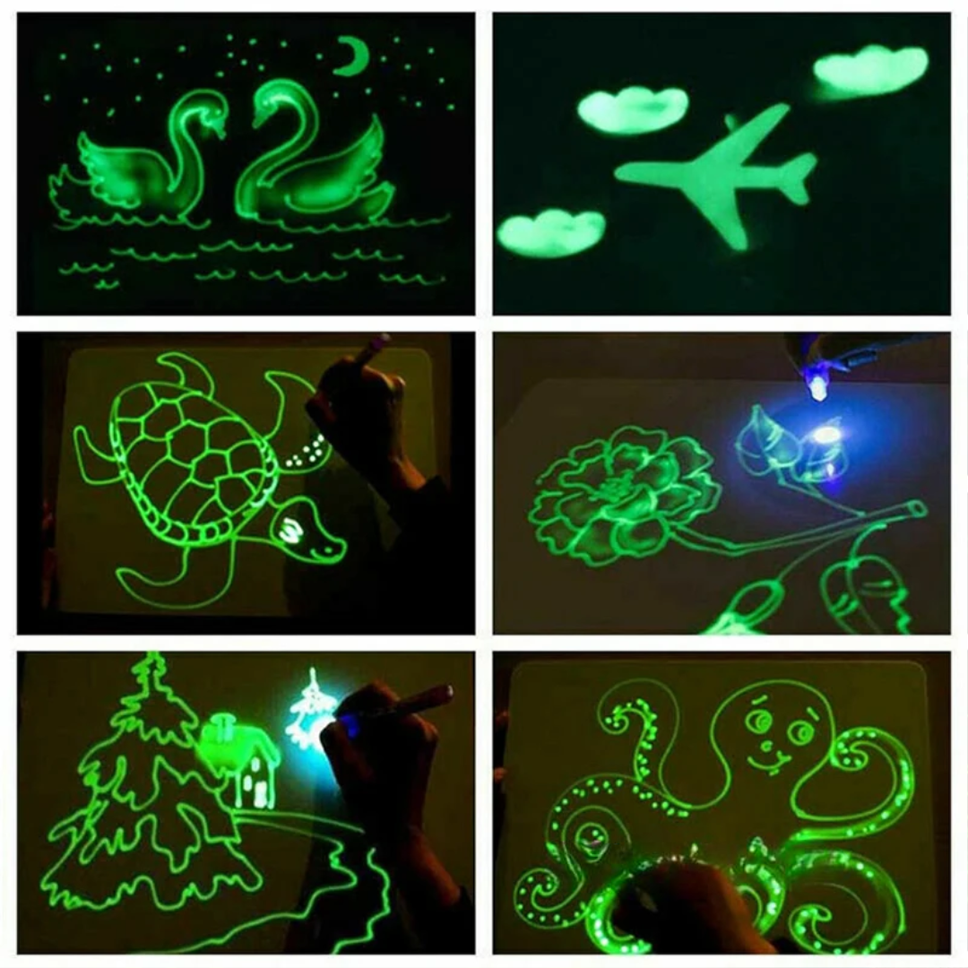 Children’s Drawing Board with LED Light Drawing – Includes Alphabet and Number Stencils, Encourages Creativity and Learning Safe For Ages 3+