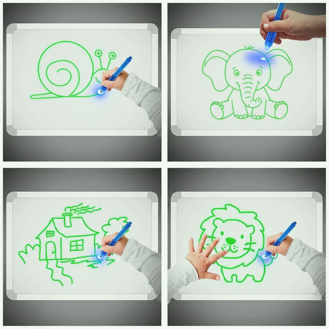 Children’s Drawing Board with LED Light Drawing – Includes Alphabet and Number Stencils, Encourages Creativity and Learning Safe For Ages 3+