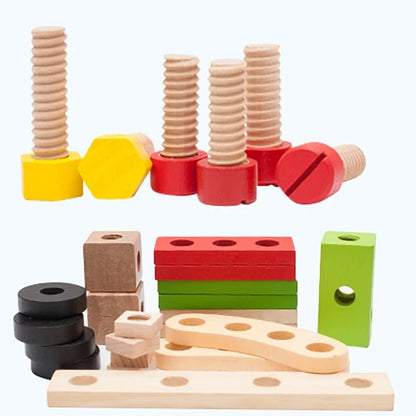 Children's Wooden Toolbox Set Toy with Creative Building, Motor Skills Development, Shape & Color Recognition, Safe for Ages 3+