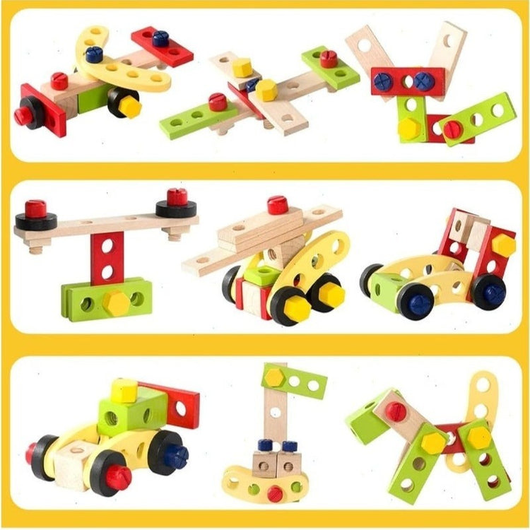 Children's Wooden Toolbox Set Toy with Creative Building, Motor Skills Development, Shape & Color Recognition, Safe for Ages 3+