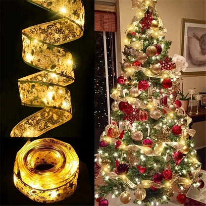 Christmas Ribbon Fairy Lights - Colorful Tree Decoration & DIY Bow Light Strip