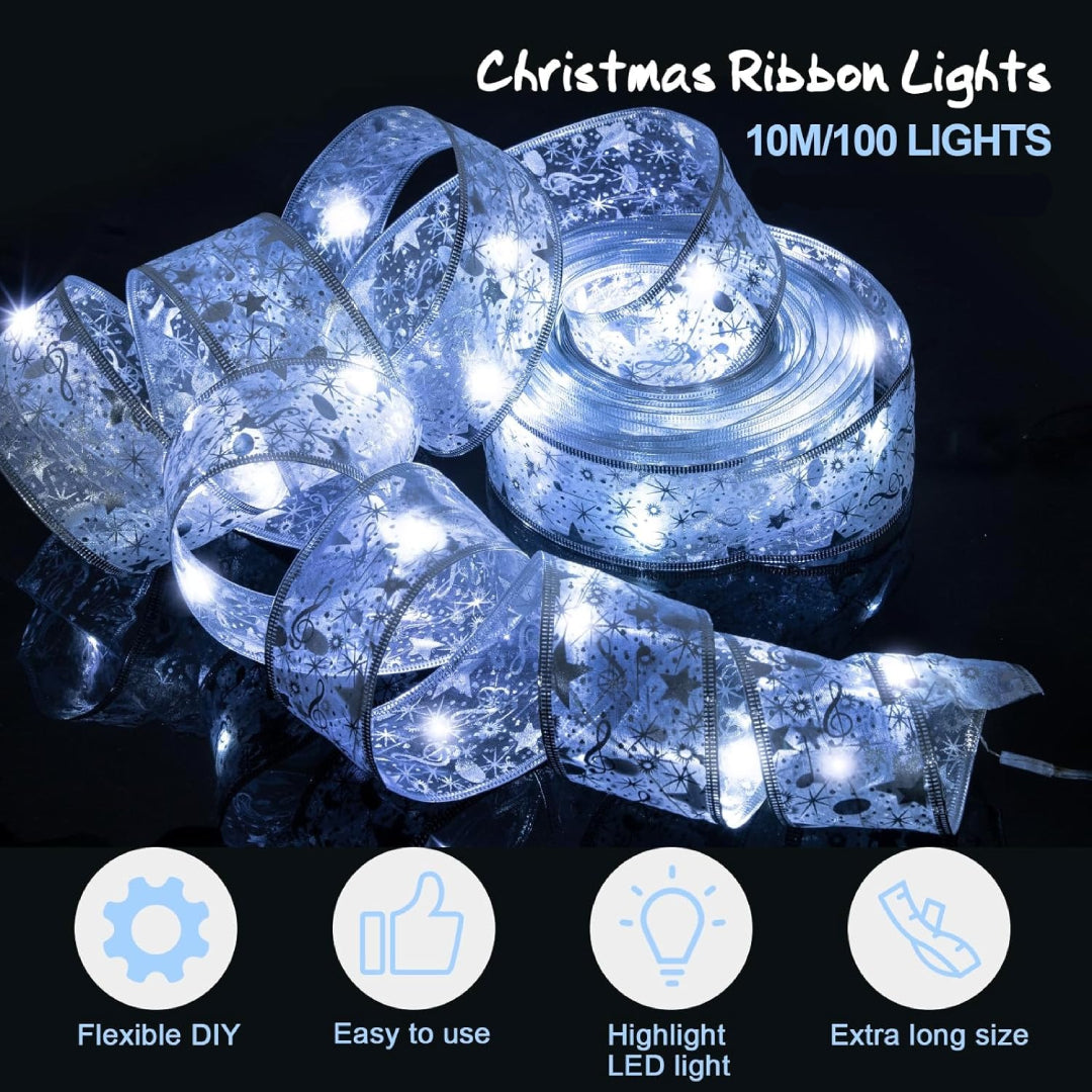 Christmas Ribbon Fairy Lights - Colorful Tree Decoration & DIY Bow Light Strip