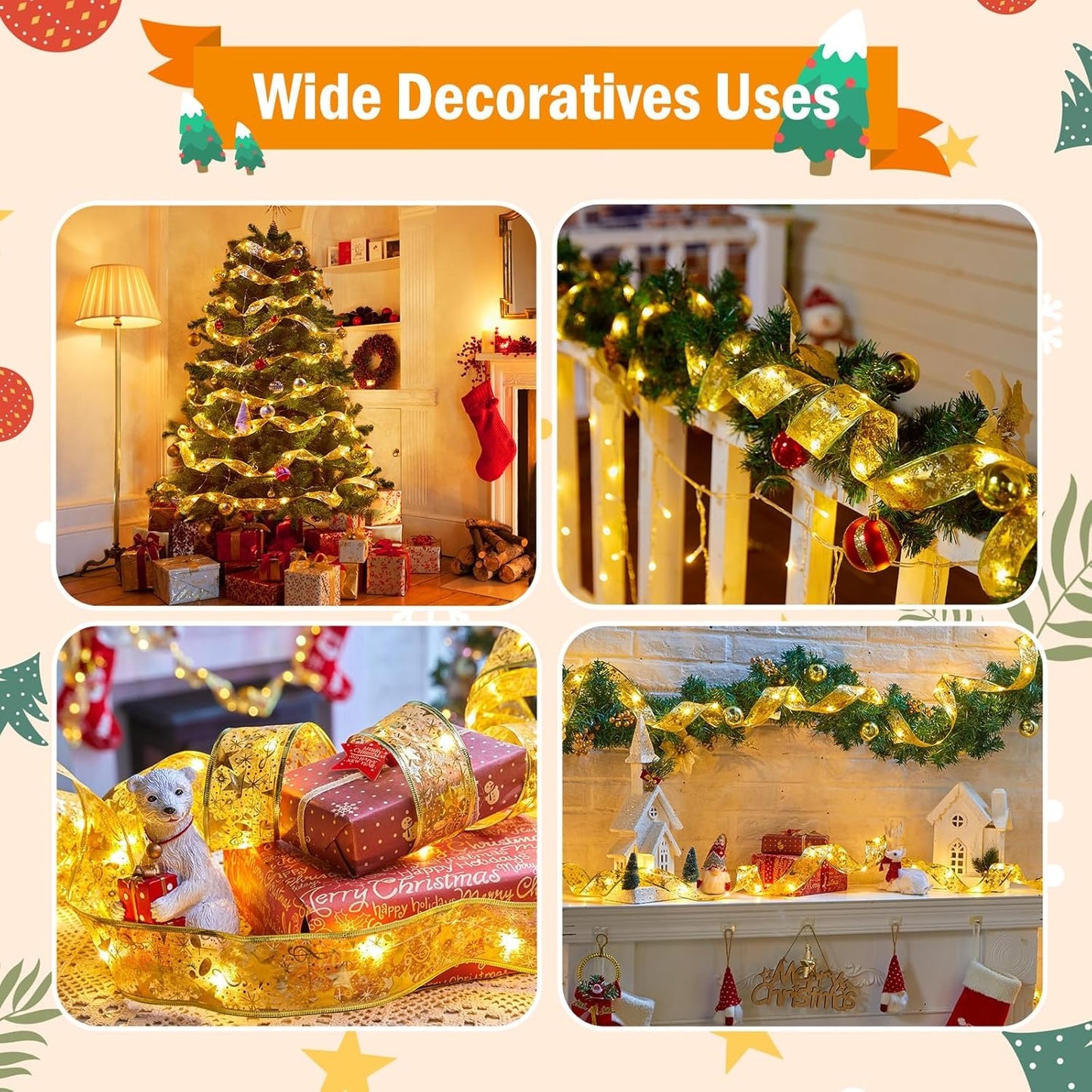 Christmas Ribbon Fairy Lights - Colorful Tree Decoration & DIY Bow Light Strip
