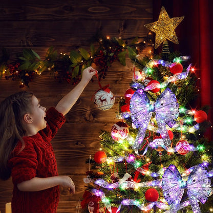 Christmas Ribbon Fairy Lights - Colorful Tree Decoration & DIY Bow Light Strip