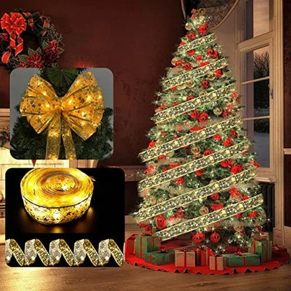Christmas Ribbon Fairy Lights - Colorful Tree Decoration & DIY Bow Light Strip