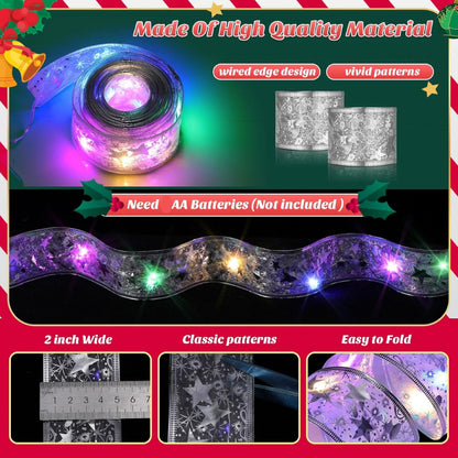 Christmas Ribbon Fairy Lights - Colorful Tree Decoration & DIY Bow Light Strip