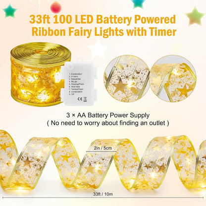 Christmas Ribbon Fairy Lights - Colorful Tree Decoration & DIY Bow Light Strip