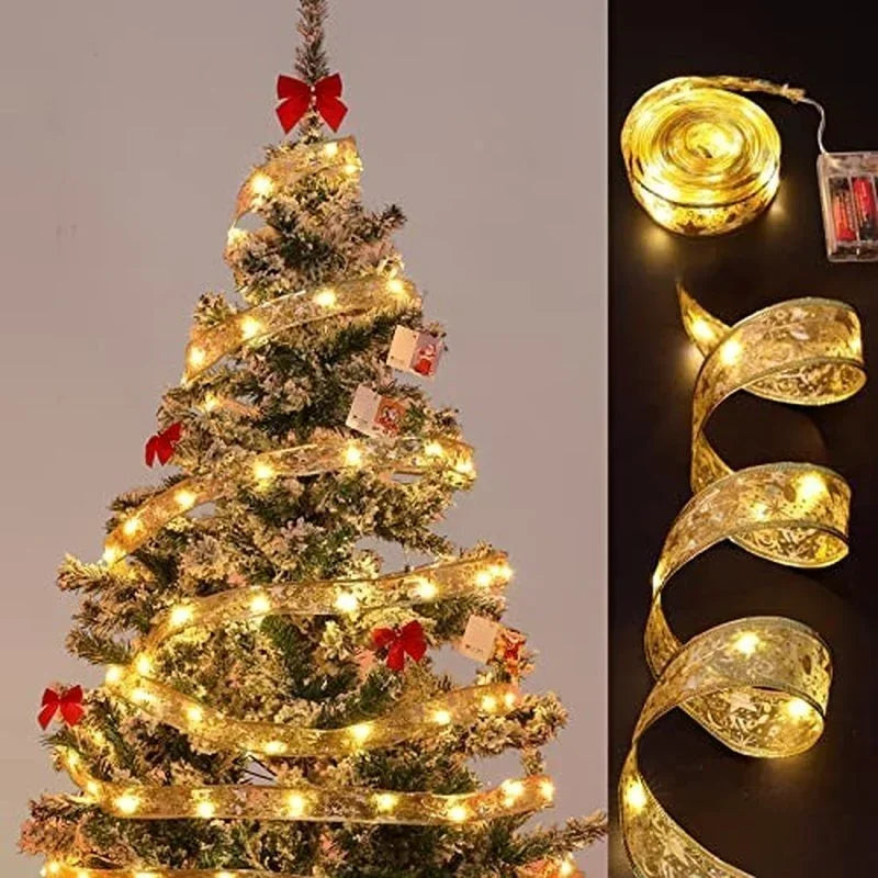 Christmas Ribbon Fairy Lights - Colorful Tree Decoration & DIY Bow Light Strip