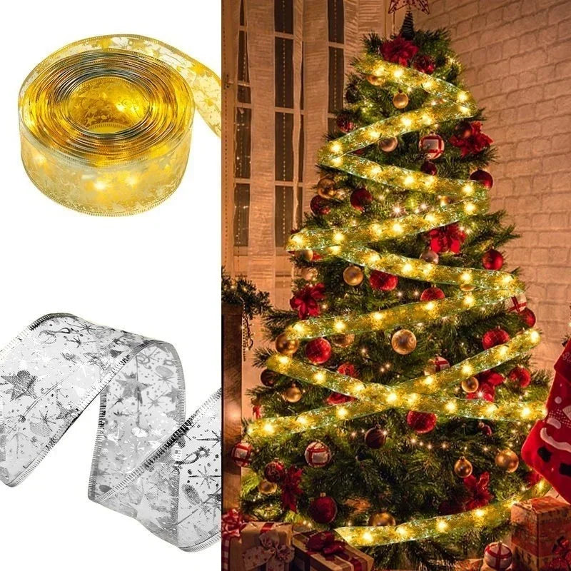 Christmas Ribbon Fairy Lights - Colorful Tree Decoration & DIY Bow Light Strip