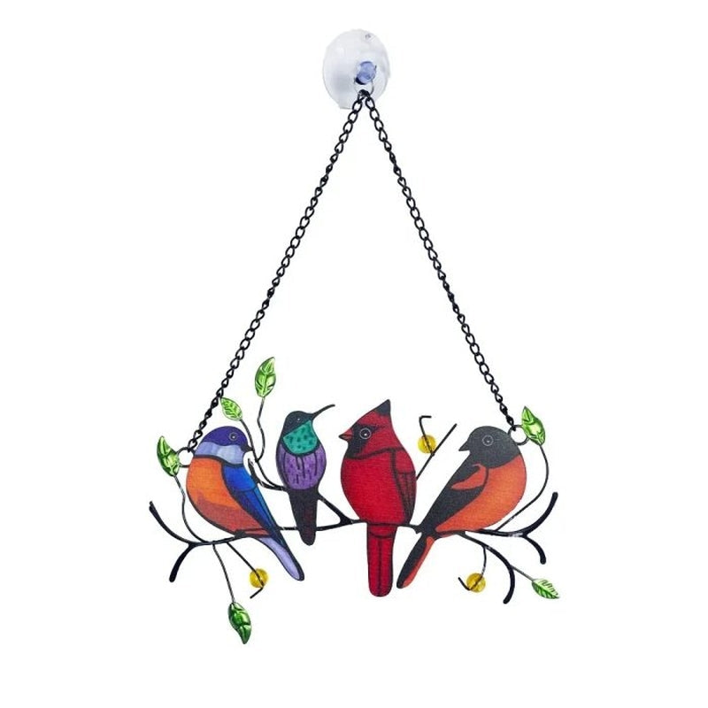 Colorful Acrylic Bird Window Pendant – Stained Glass Effect