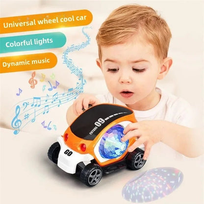 Colorful Electric Toy Car with 360° Spinning Wheels, Bright 4D Lights, Playful Music, Safe for Ages 4+