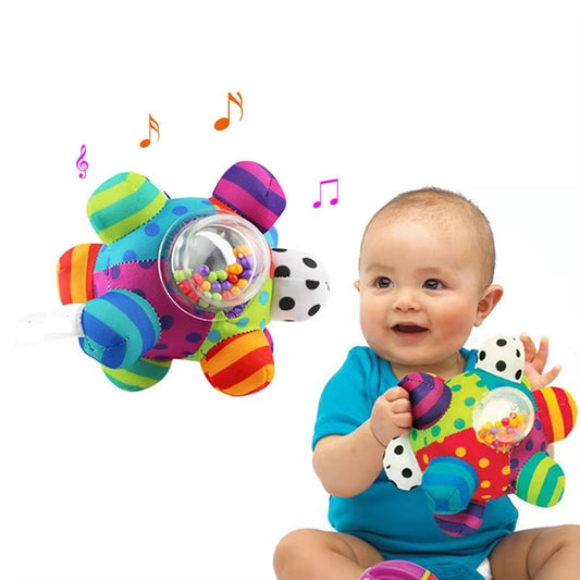 Colorful Musical Rattle with Soft Fabric and Beads That Make Sounds When Shaken for Tiny Explorers Aged 3+ Months