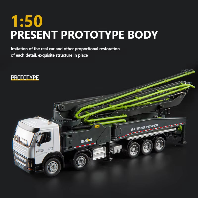 Concrete Pump Truck Toy with 1:50 Accurate Scale Model, Flexible Joint Structure, Safe for Ages 3+