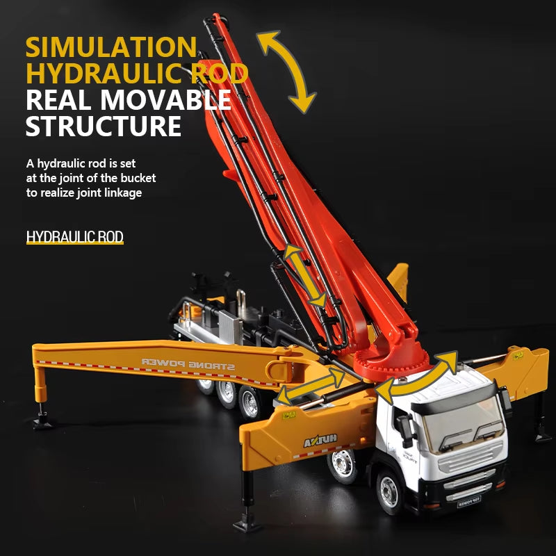 Concrete Pump Truck Toy with 1:50 Accurate Scale Model, Flexible Joint Structure, Safe for Ages 3+