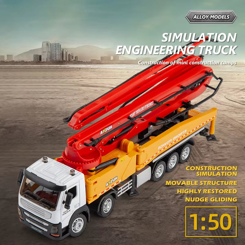 Concrete Pump Truck Toy with 1:50 Accurate Scale Model, Flexible Joint Structure, Safe for Ages 3+