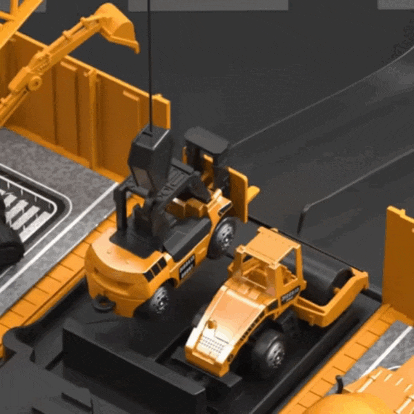 Construction Truck Set with Cargo Truck with Bulldozer, Tractor, Forklift, Mixer, Excavator, Crane and Dumper