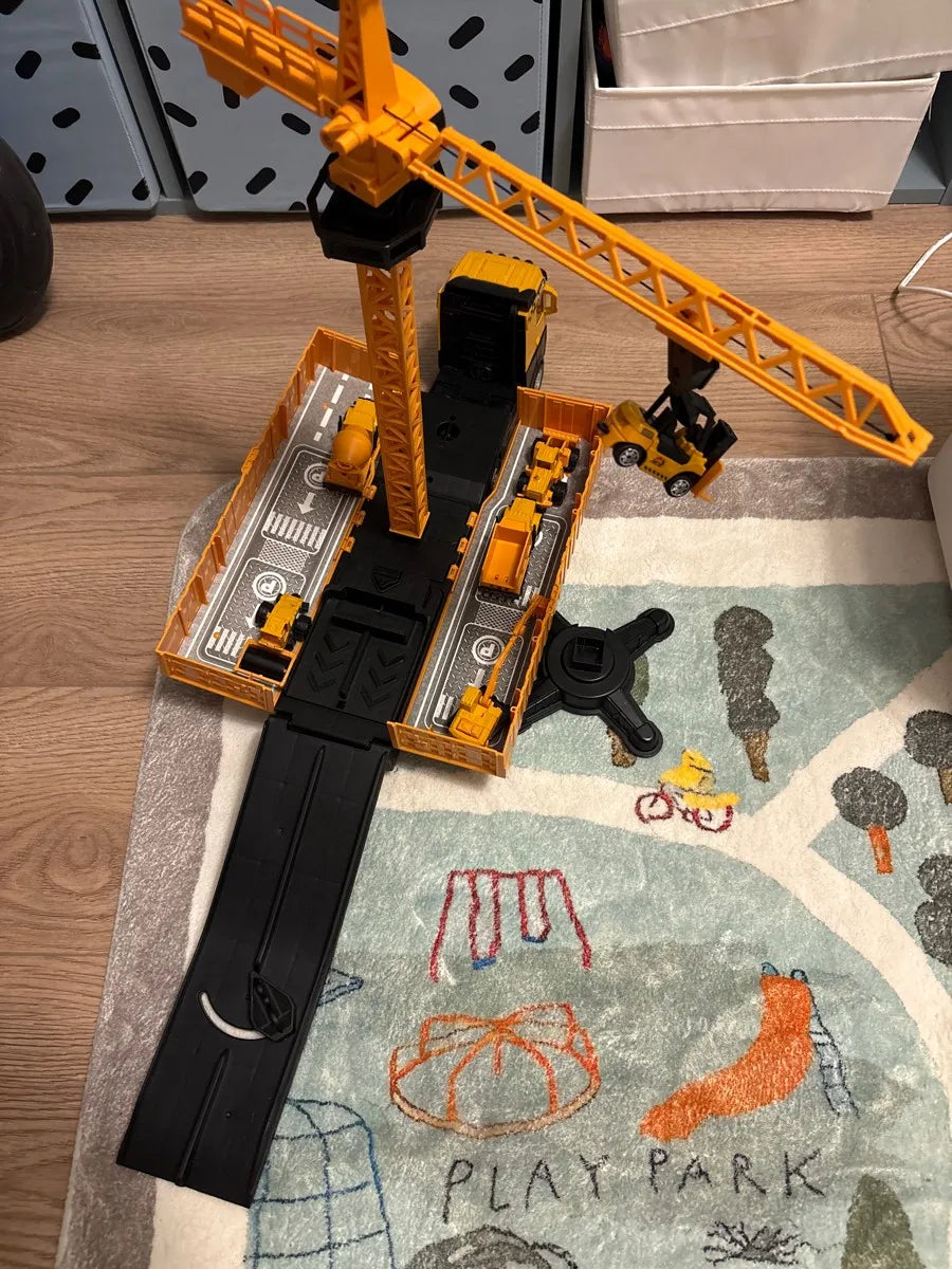 Construction Truck Set with Cargo Truck with Bulldozer, Tractor, Forklift, Mixer, Excavator, Crane and Dumper