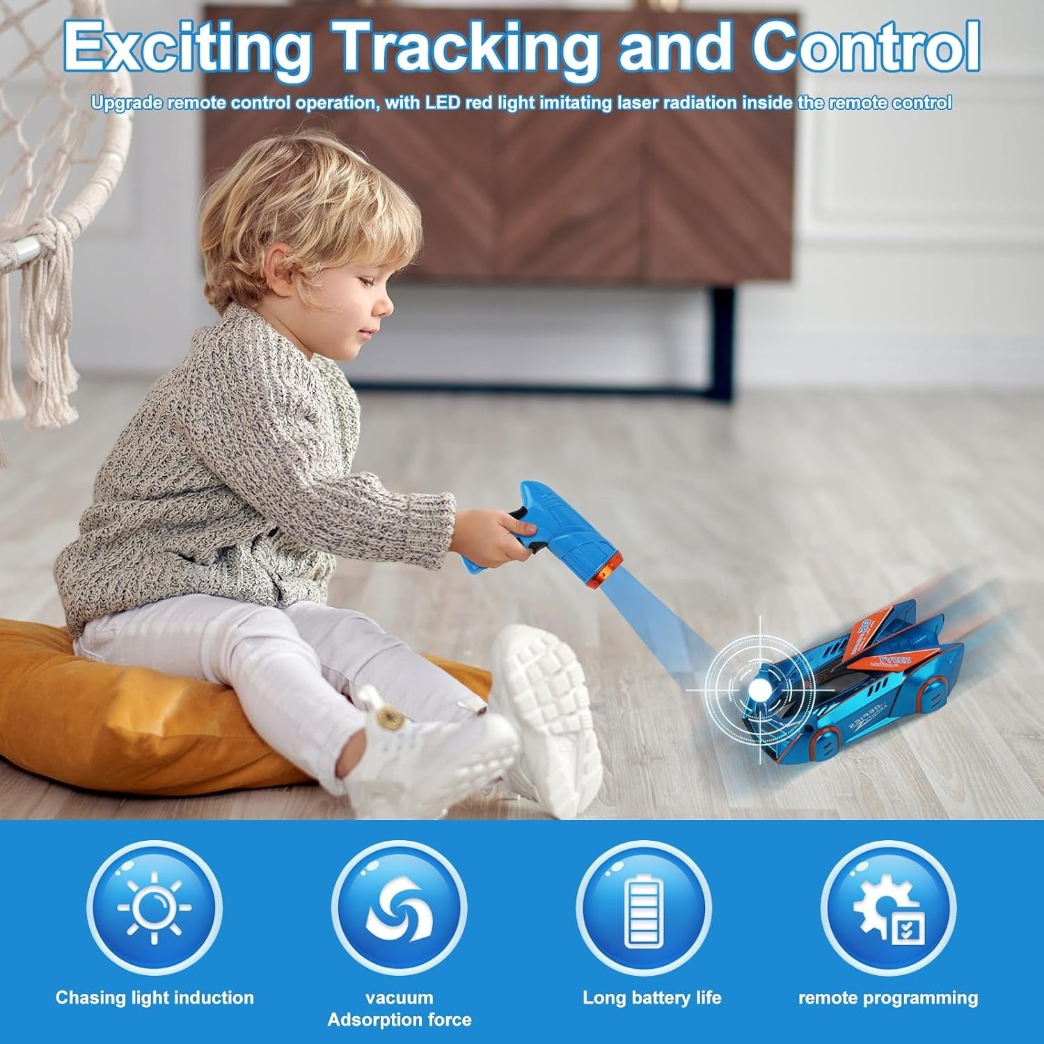 Control Wall-Climbing Car with Lighting Sensors, Long Battery Life, Infrared Remote Control  – Safe for Ages 3+