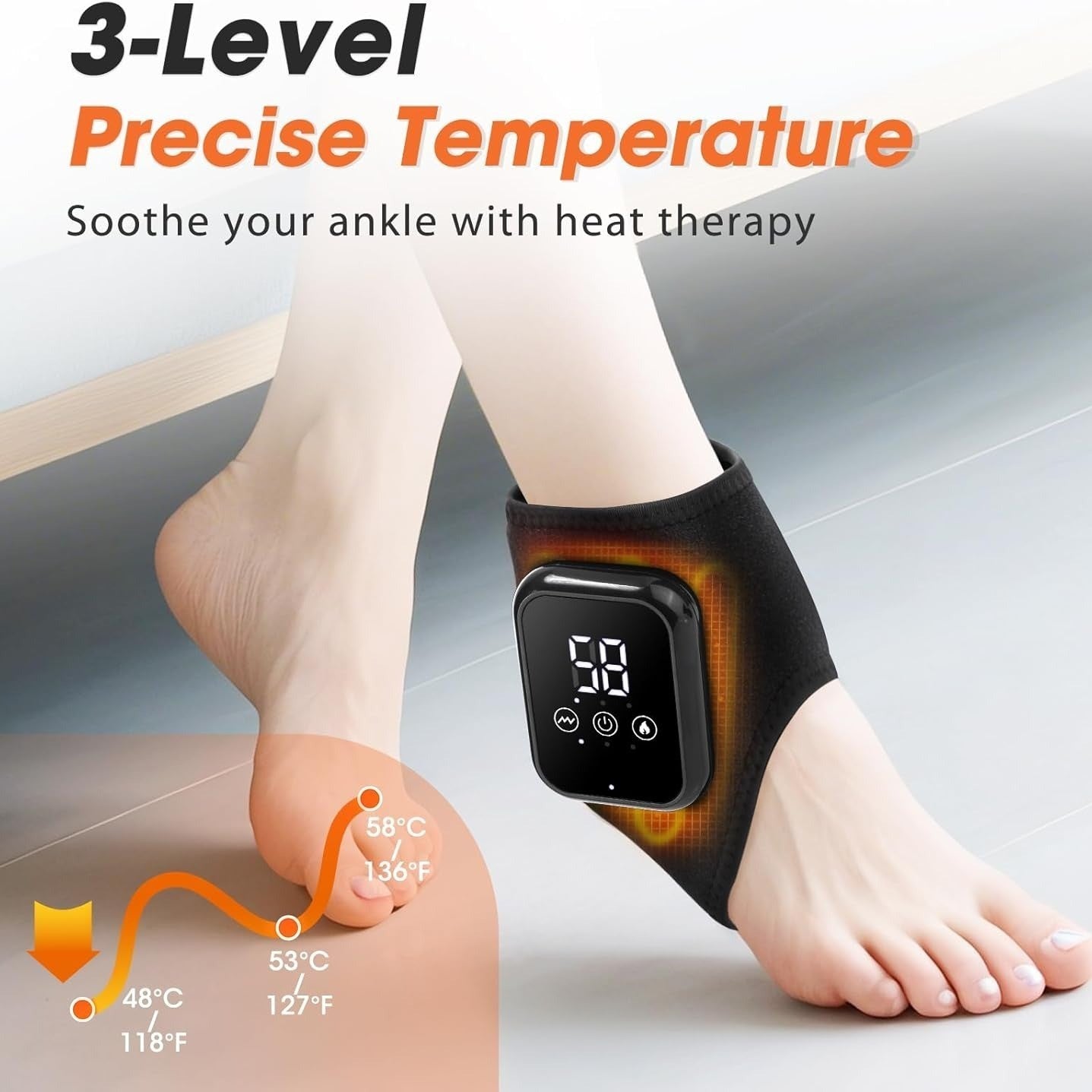 Cordless Heated Foot & Ankle Massager 2 Piece – 3 Heat Levels 3 Vibration Modes Infrared Hot Compress