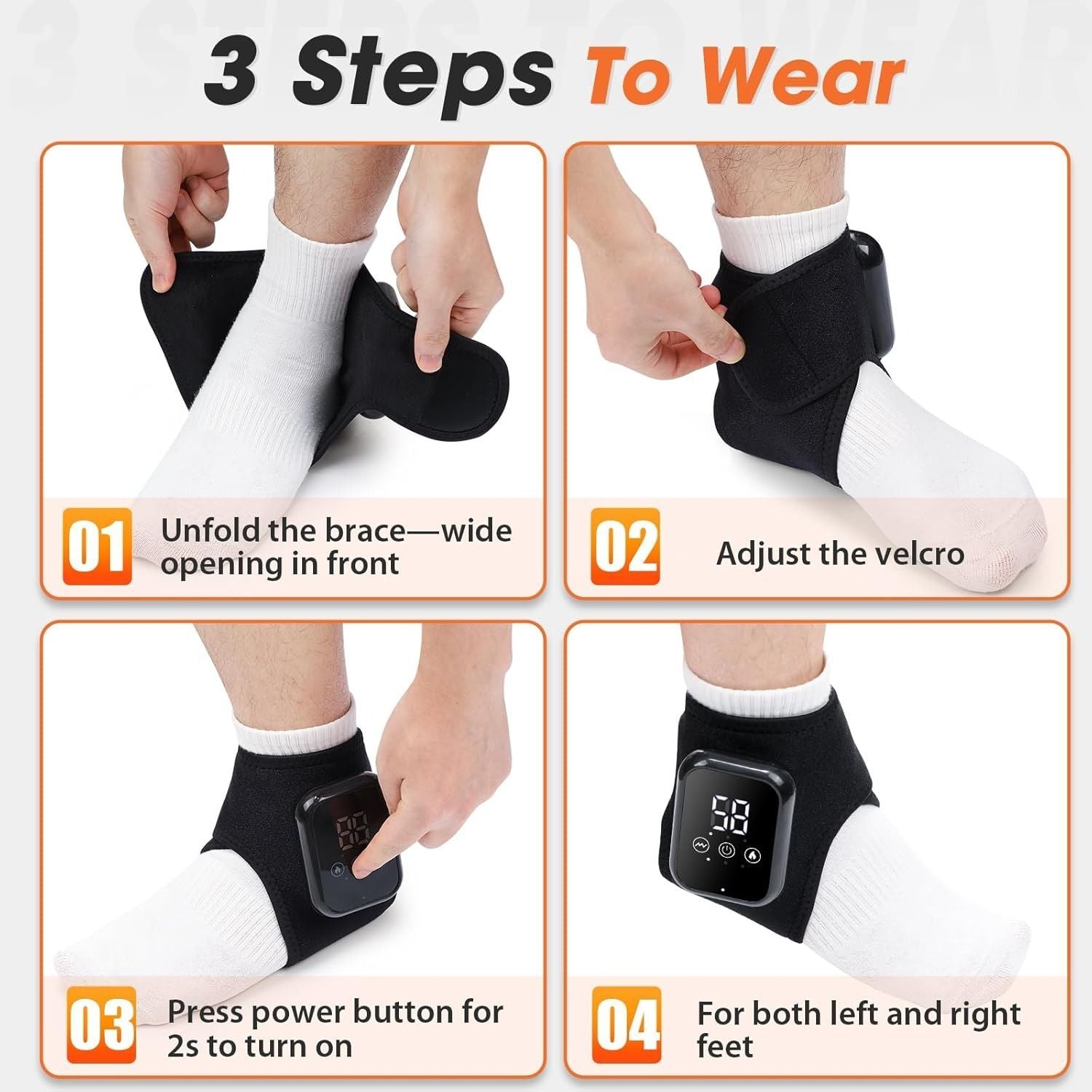 Cordless Heated Foot & Ankle Massager 2 Piece – 3 Heat Levels 3 Vibration Modes Infrared Hot Compress