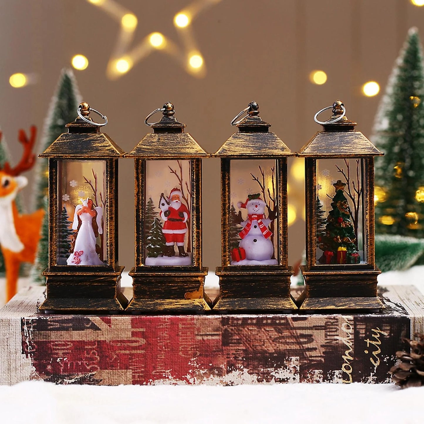Cordless Retro Santa Claus LED Lantern with Snowfall Effect, Compact design, 3D Model