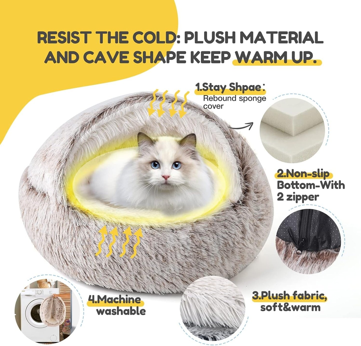 Cozy Bed for Dogs and Cats with Plush Soft Material, Self-Warming Insulation