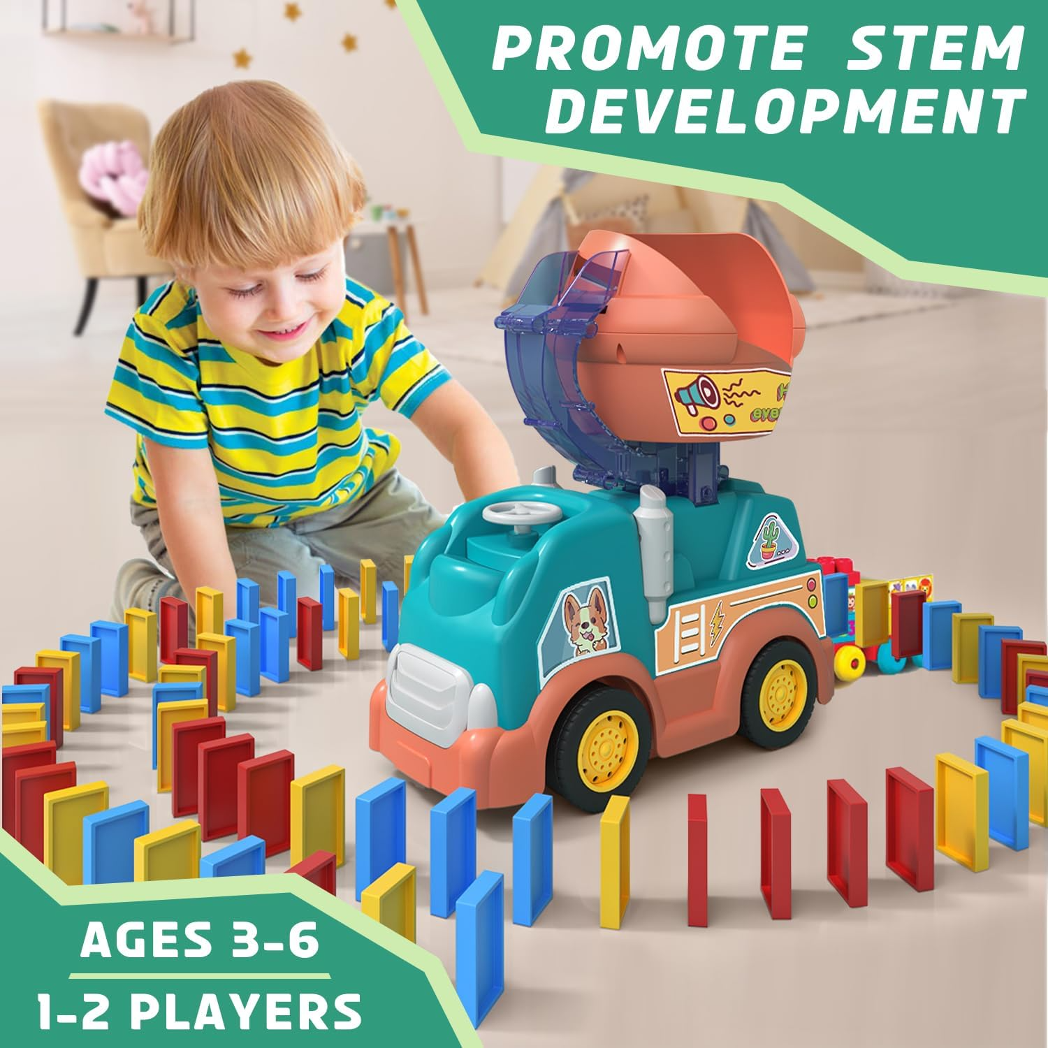 Creative Domino Train – Automatic Laying Domino Toy with Colorful Bricks, Safe for Ages 1+
