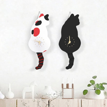 Cute Cat Wall Clock with Swinging Tail for Home Decor