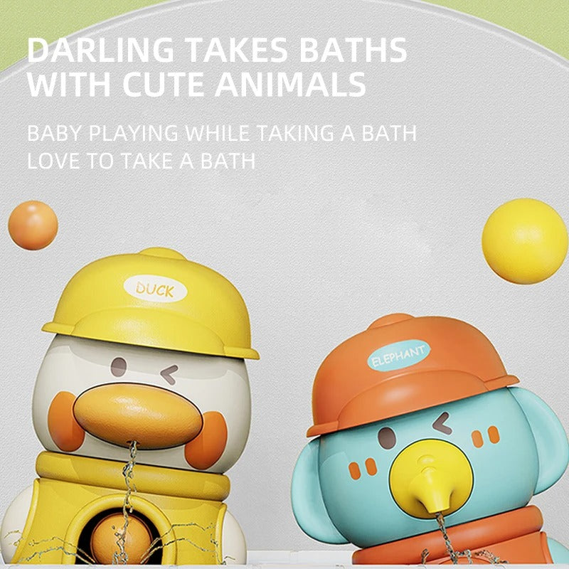 Cute Elephant & Duck Bath Toy, Safe for Kids with Spinning Waterwheel, Easy Suction Cup Setup