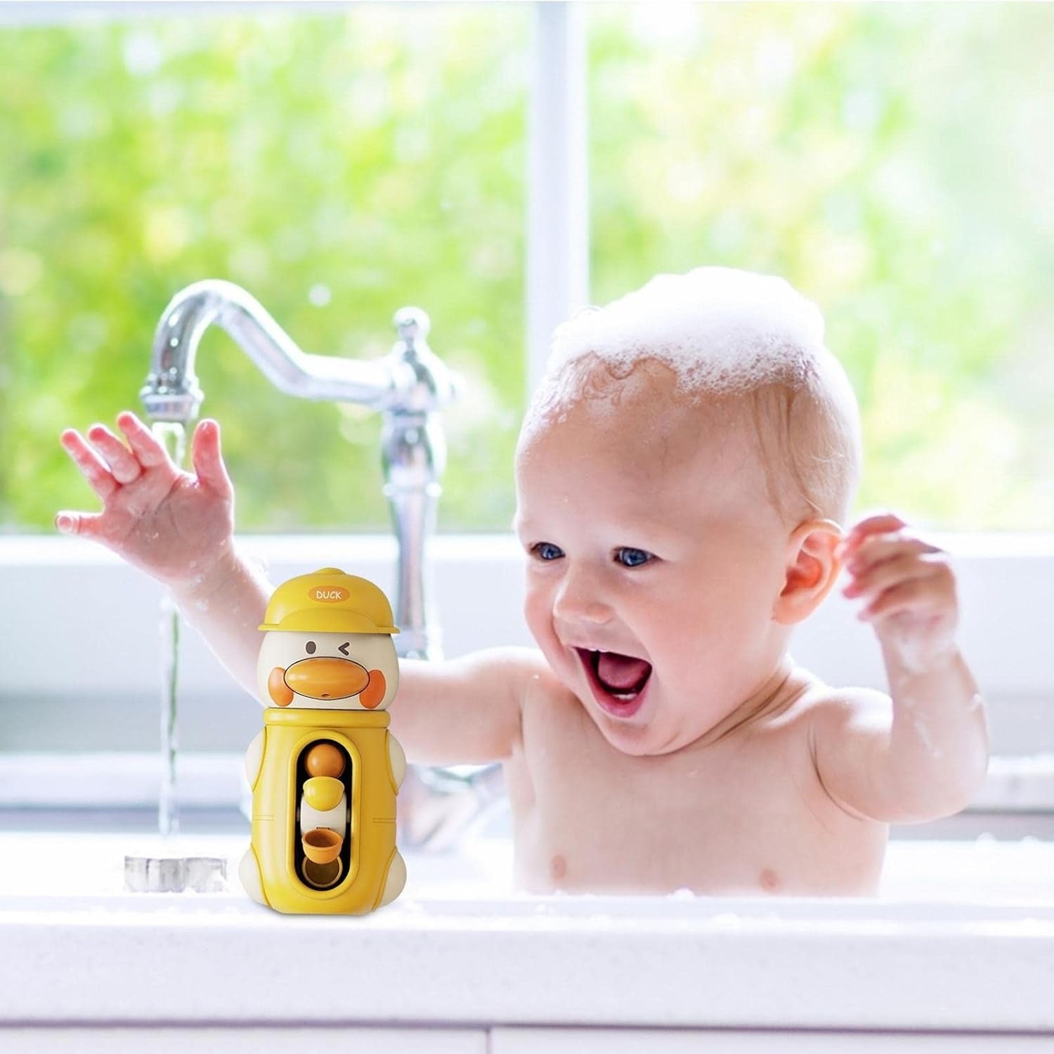 Cute Elephant & Duck Bath Toy, Safe for Kids with Spinning Waterwheel, Easy Suction Cup Setup