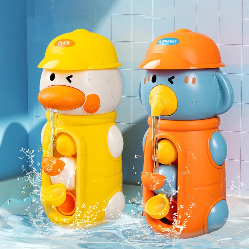 Cute Elephant & Duck Bath Toy, Safe for Kids with Spinning Waterwheel, Easy Suction Cup Setup