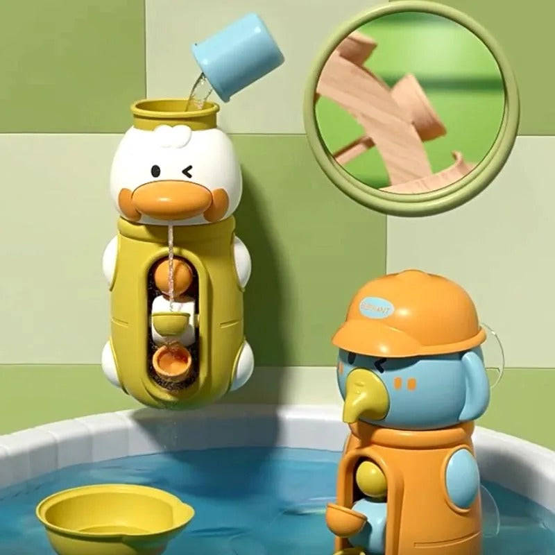 Cute Elephant & Duck Bath Toy, Safe for Kids with Spinning Waterwheel, Easy Suction Cup Setup