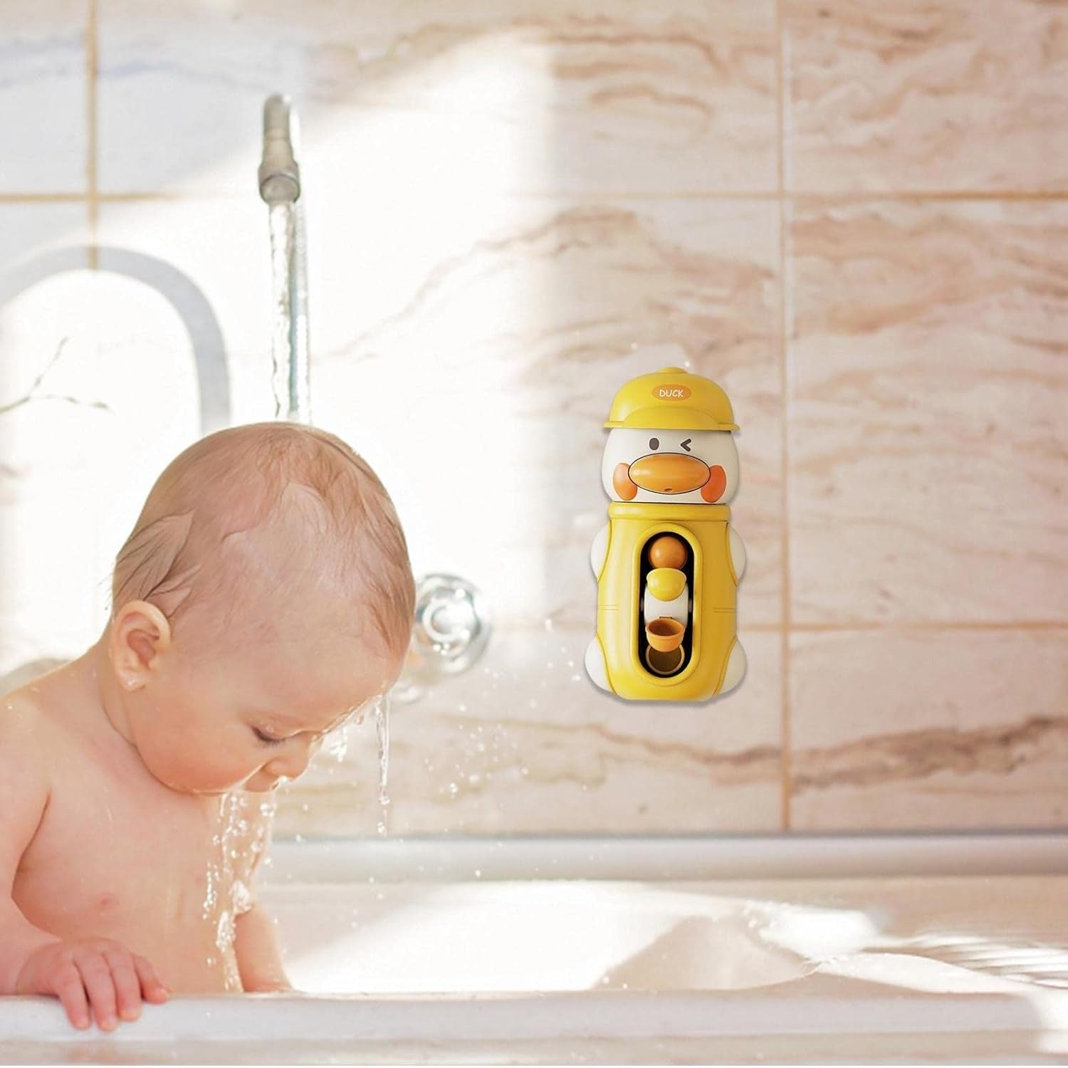 Cute Elephant & Duck Bath Toy, Safe for Kids with Spinning Waterwheel, Easy Suction Cup Setup