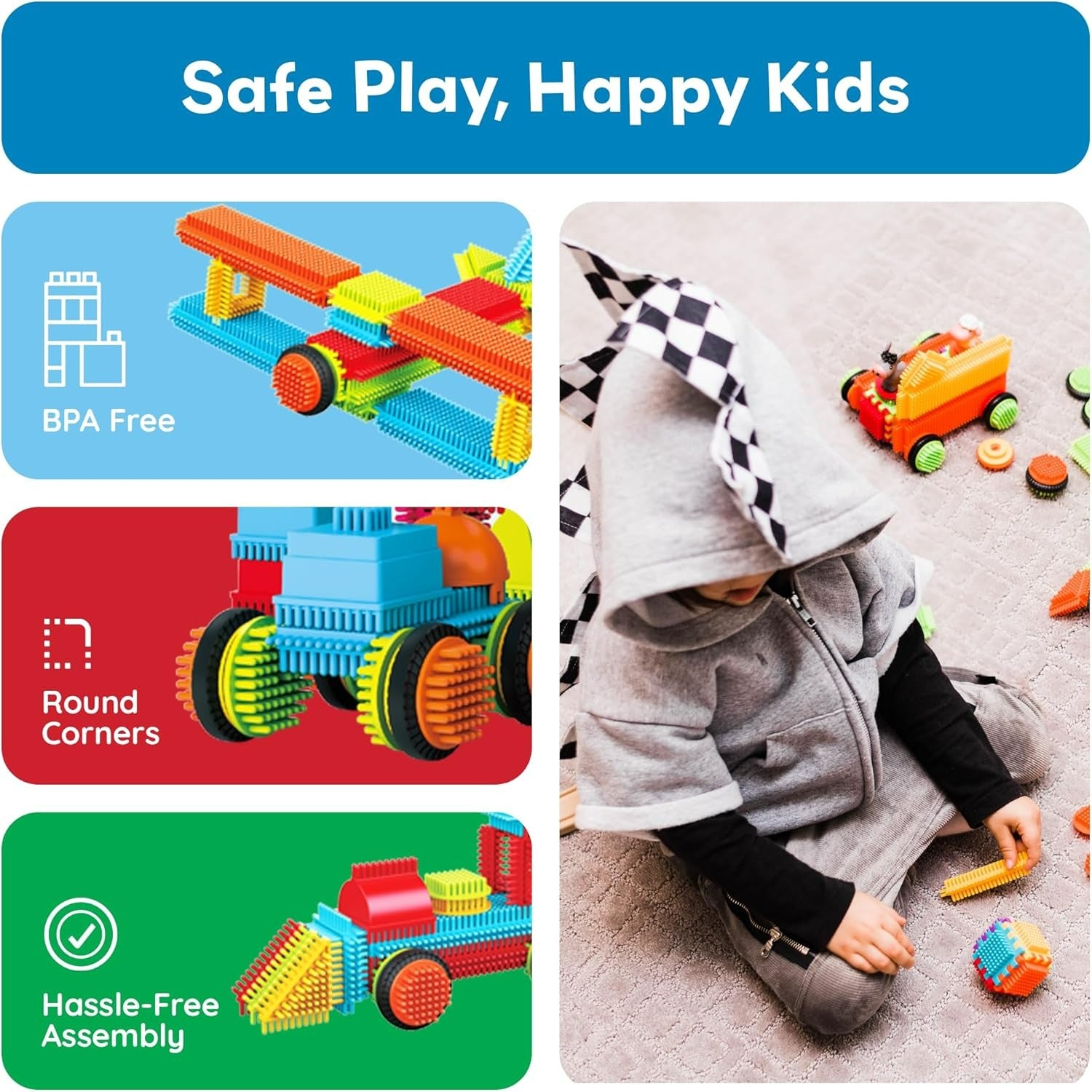 DIY Bristle Building Blocks with Creative STEM Construction Set for Kids, Easy to Build, Safe for Ages 3+