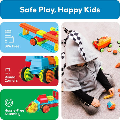 DIY Bristle Building Blocks with Creative STEM Construction Set for Kids, Easy to Build, Safe for Ages 3+
