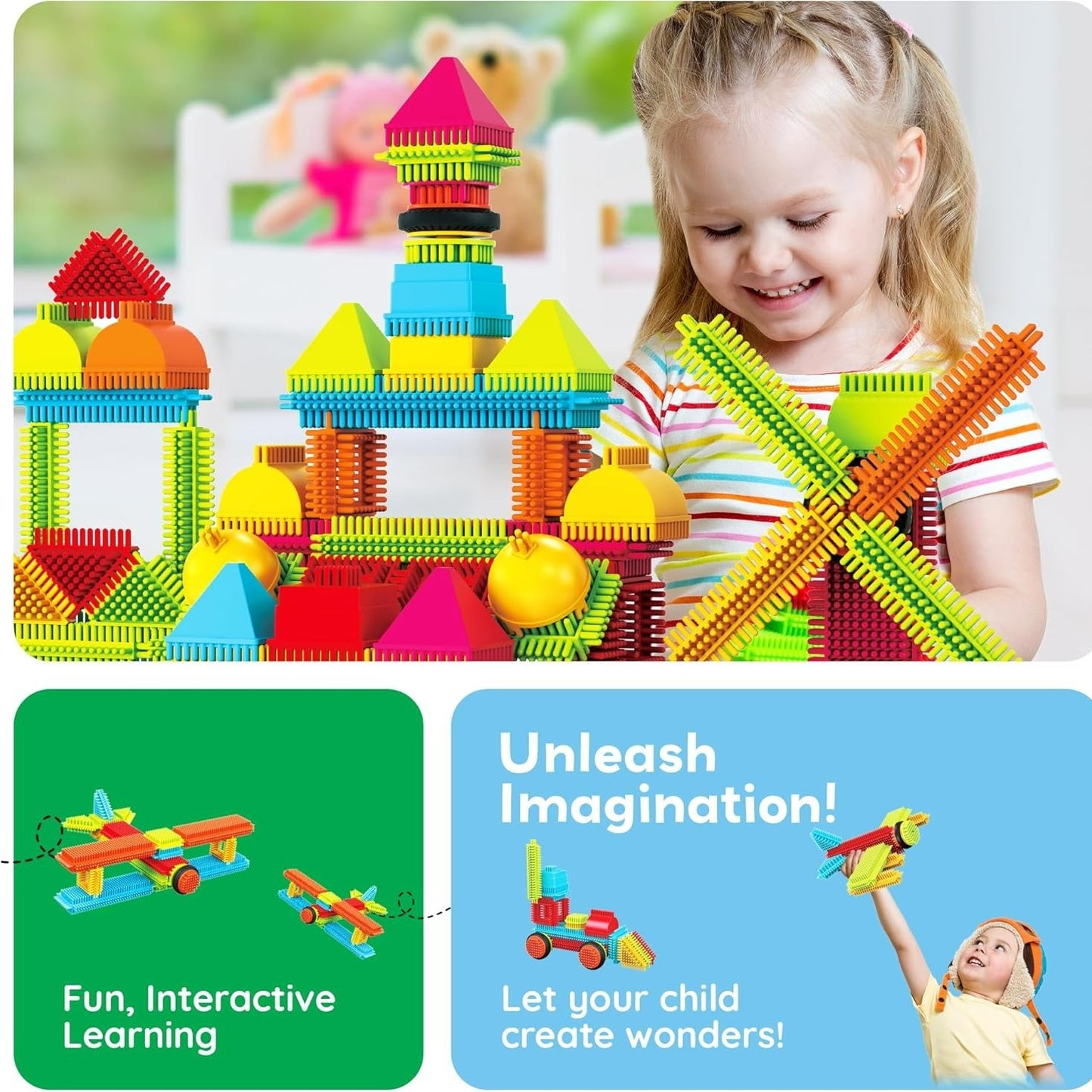 DIY Bristle Building Blocks with Creative STEM Construction Set for Kids, Easy to Build, Safe for Ages 3+