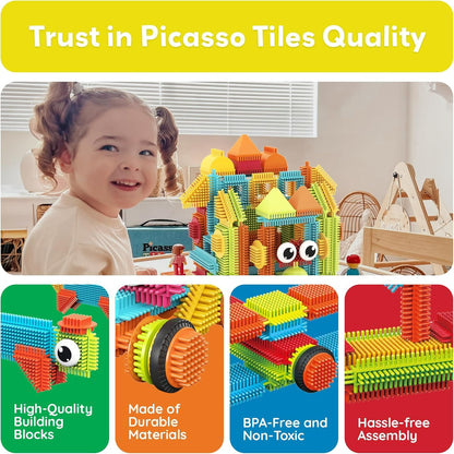 DIY Bristle Building Blocks with Creative STEM Construction Set for Kids, Easy to Build, Safe for Ages 3+