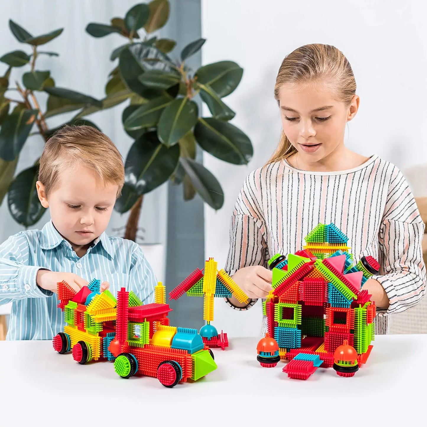 DIY Bristle Building Blocks with Creative STEM Construction Set for Kids, Easy to Build, Safe for Ages 3+