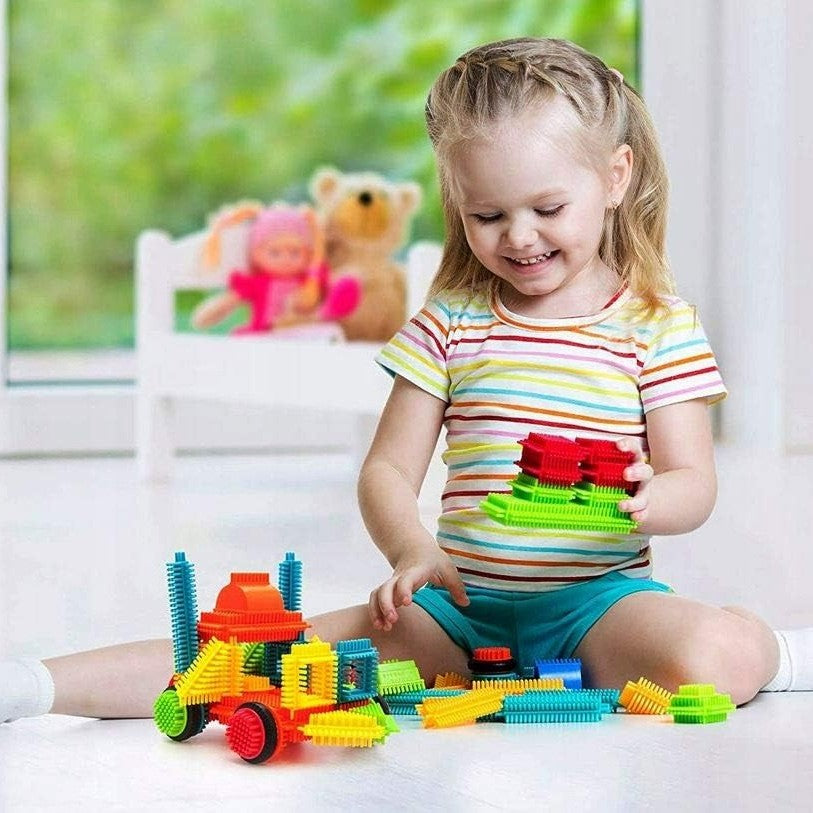 DIY Bristle Building Blocks with Creative STEM Construction Set for Kids, Easy to Build, Safe for Ages 3+