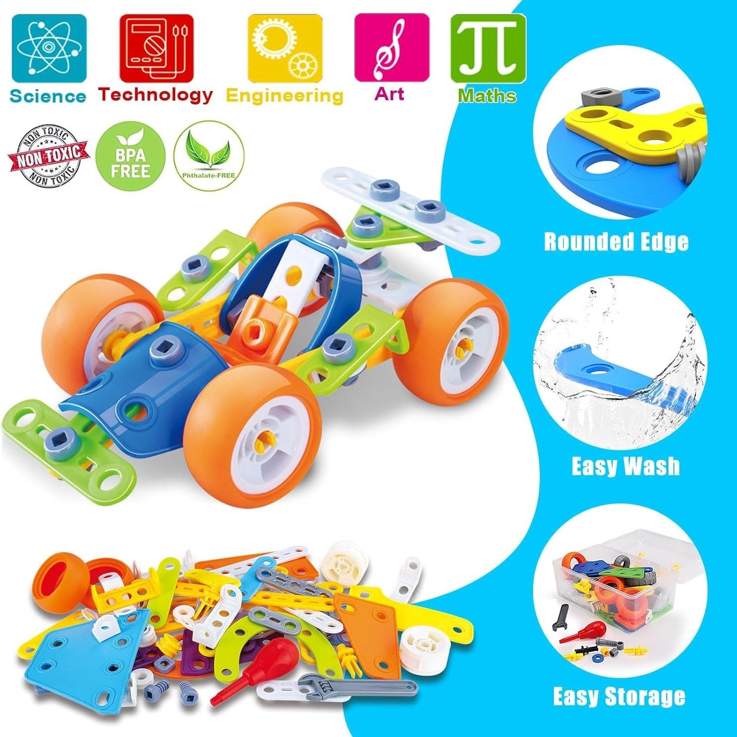 DIY Construction Building Blocks Toy Set with Hands-On Logical Thinking and Creative Engineering Learning Kit, Safe for Ages 3+