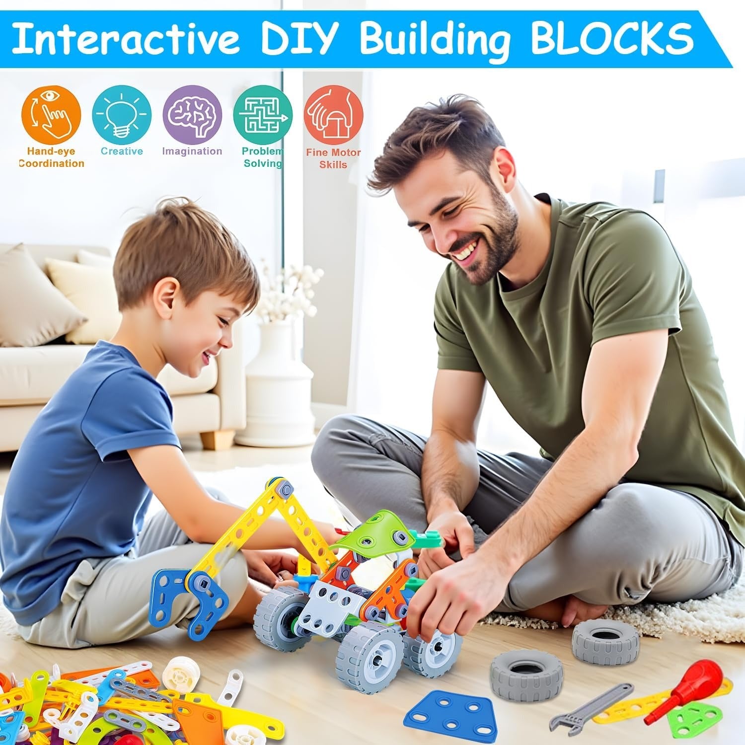 DIY Construction Building Blocks Toy Set with Hands-On Logical Thinking and Creative Engineering Learning Kit, Safe for Ages 3+