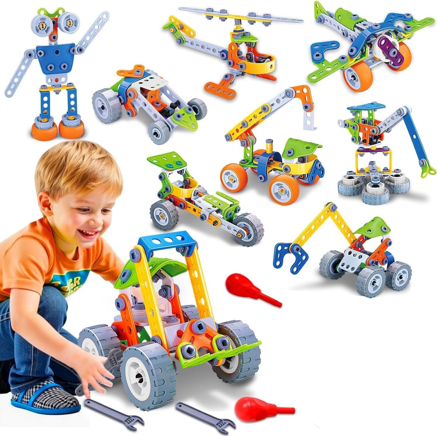 DIY Construction Building Blocks Toy Set with Hands-On Logical Thinking and Creative Engineering Learning Kit, Safe for Ages 3+