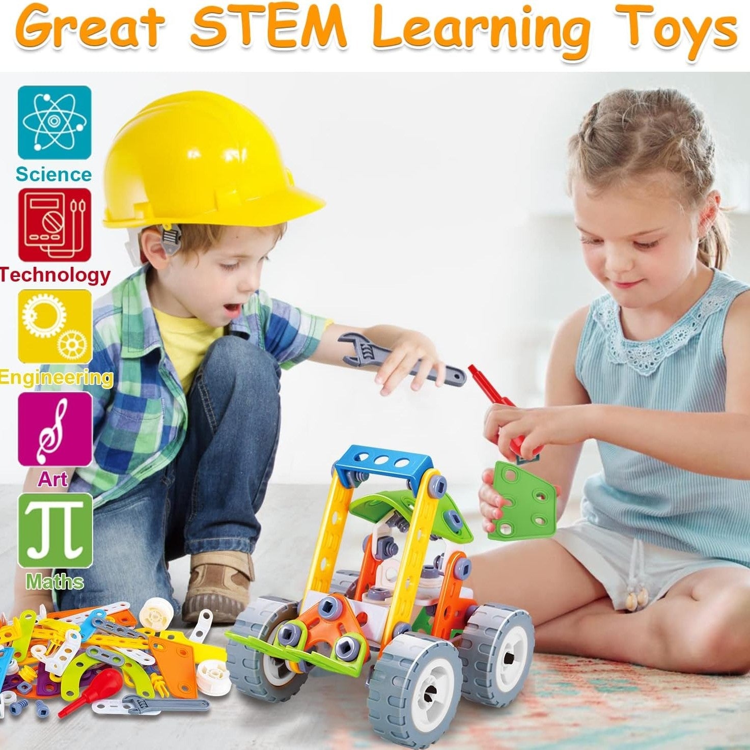 DIY Construction Building Blocks Toy Set with Hands-On Logical Thinking and Creative Engineering Learning Kit, Safe for Ages 3+
