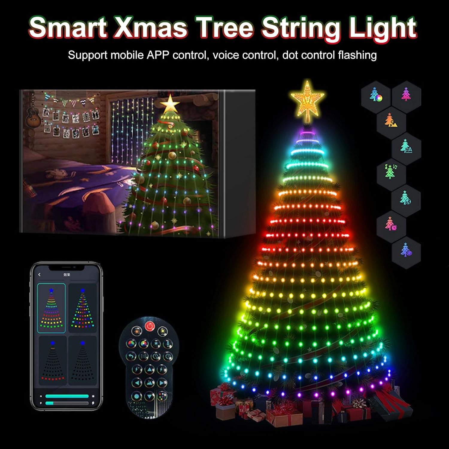 DIY Custom APP Control Smart Christmas Tree Lights – Waterproof LED Decorations with Easy Remote & Smart Control