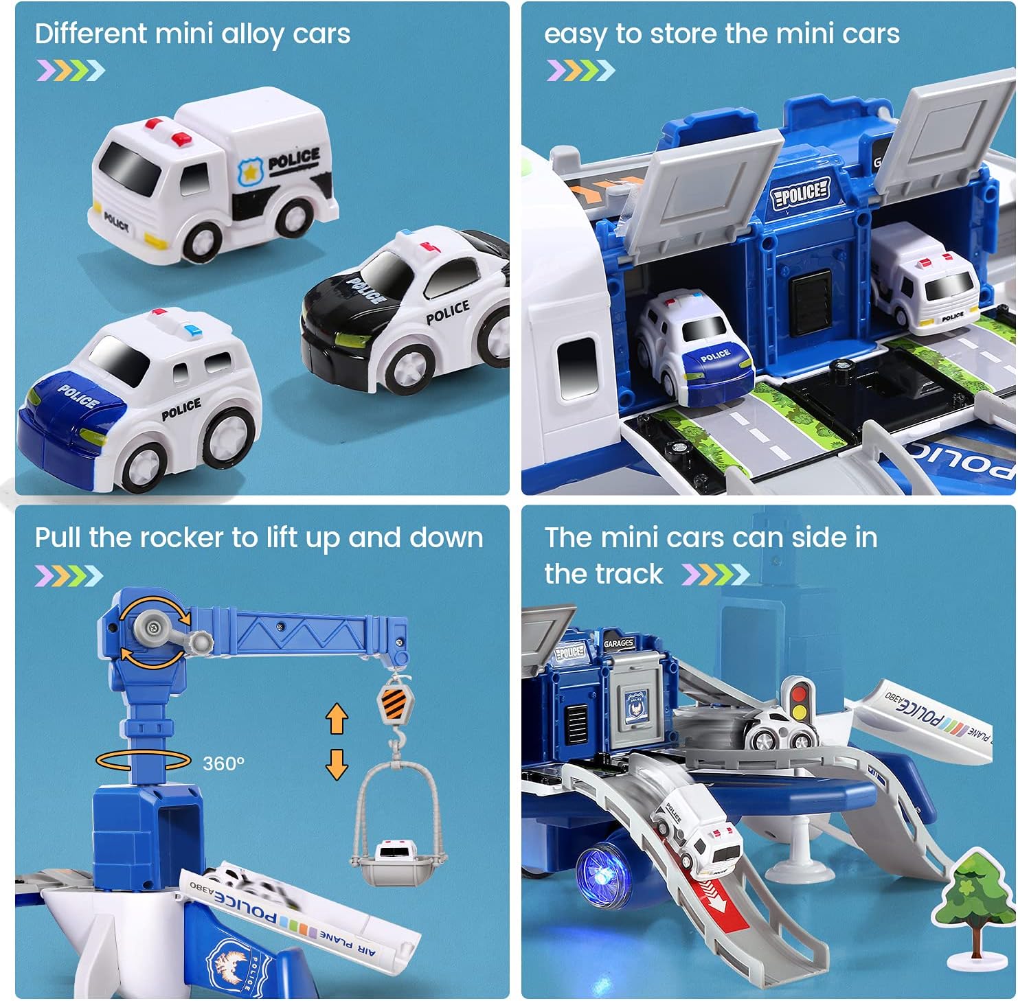 DIY Large Airplane Track Toy with Interactive Sound, Lights, Slide & 360° Crane, Safe for Kids 3+