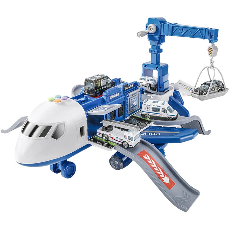 DIY Large Airplane Track Toy with Interactive Sound, Lights, Slide & 360° Crane, Safe for Kids 3+