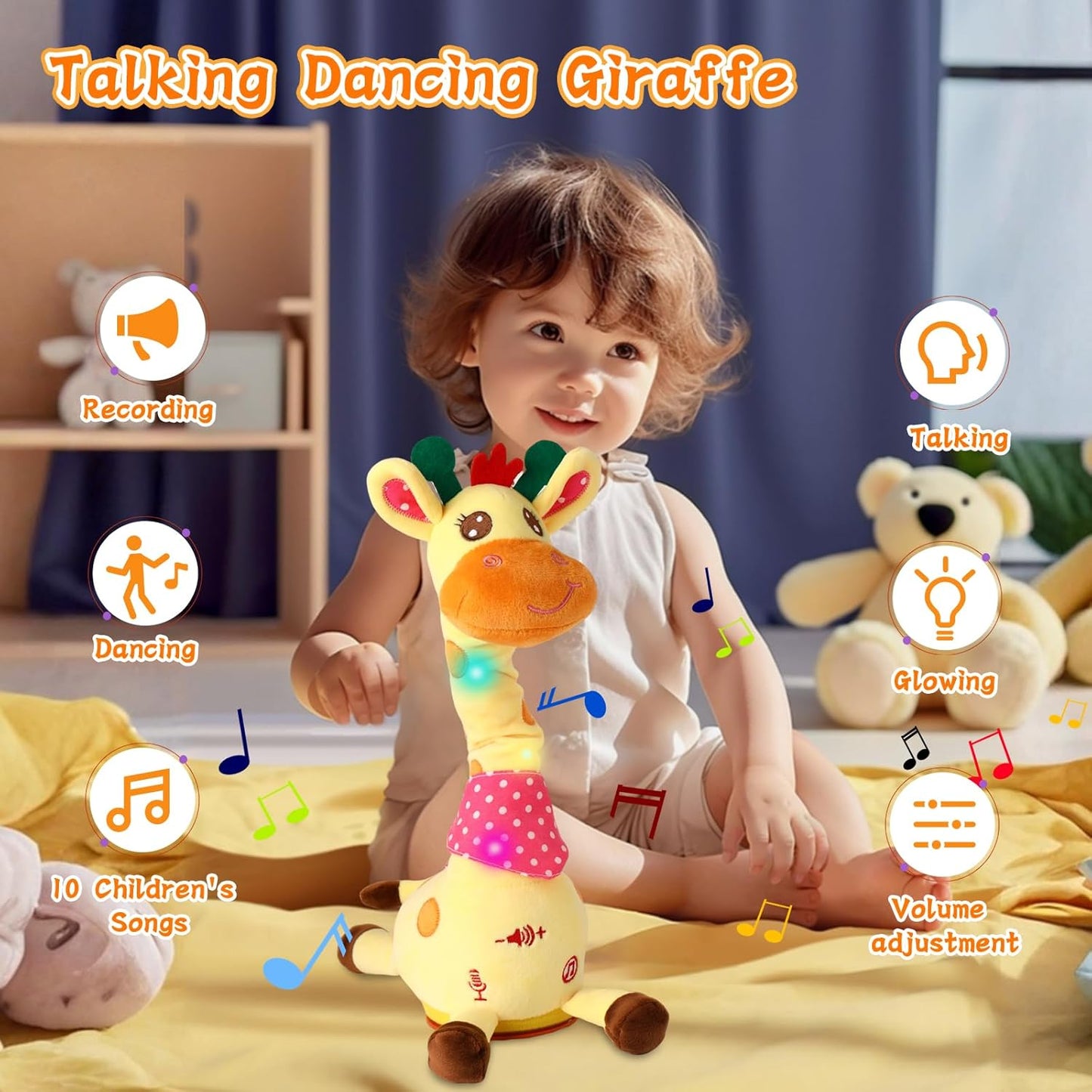 Dancing Giraffe Toy with Music & Lights, Records and Repeats Voices, Safe for Ages 3+