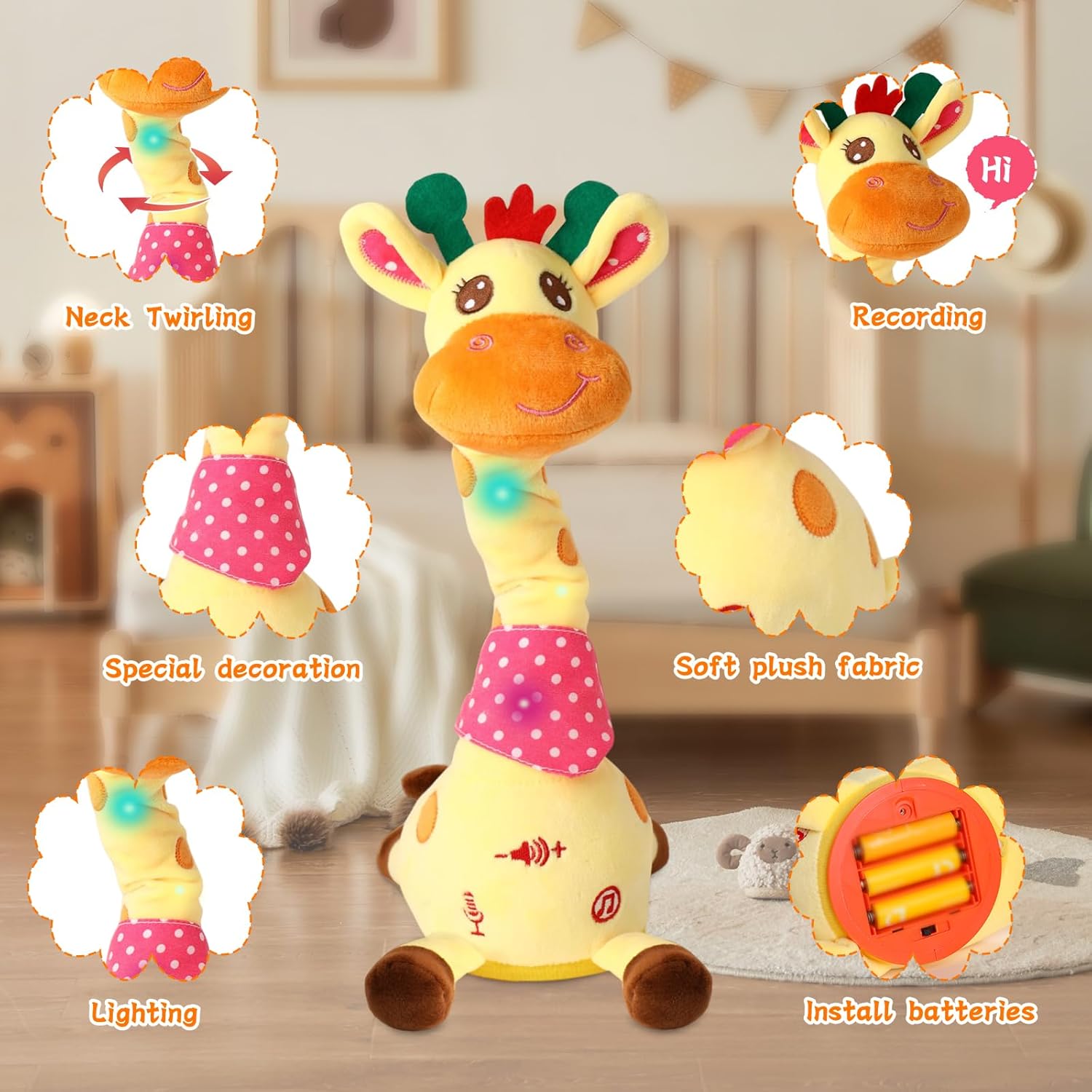 Dancing Giraffe Toy with Music & Lights, Records and Repeats Voices, Safe for Ages 3+